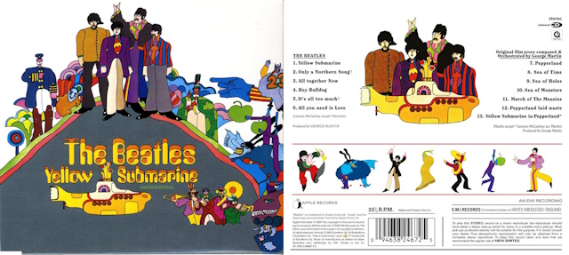 The front and back covers of the Beatles' Yellow Submarine LP